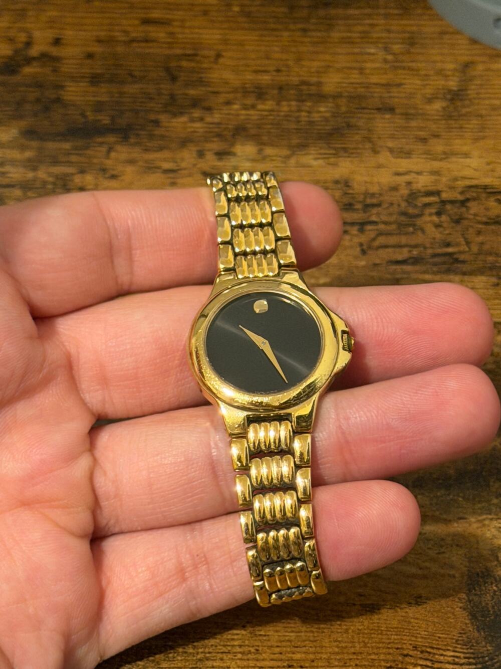 Movado Museum 87-E4-0877 Gold Tone Black Dial 26mm Swiss Quartz Watch